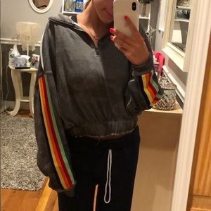 Vintage Havana quarter zip with striped sleeves